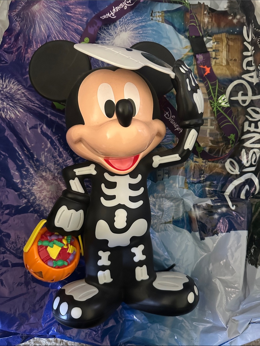 Halloween Mickey Mouse Skeleton Treat Bank in Black, White & Orange